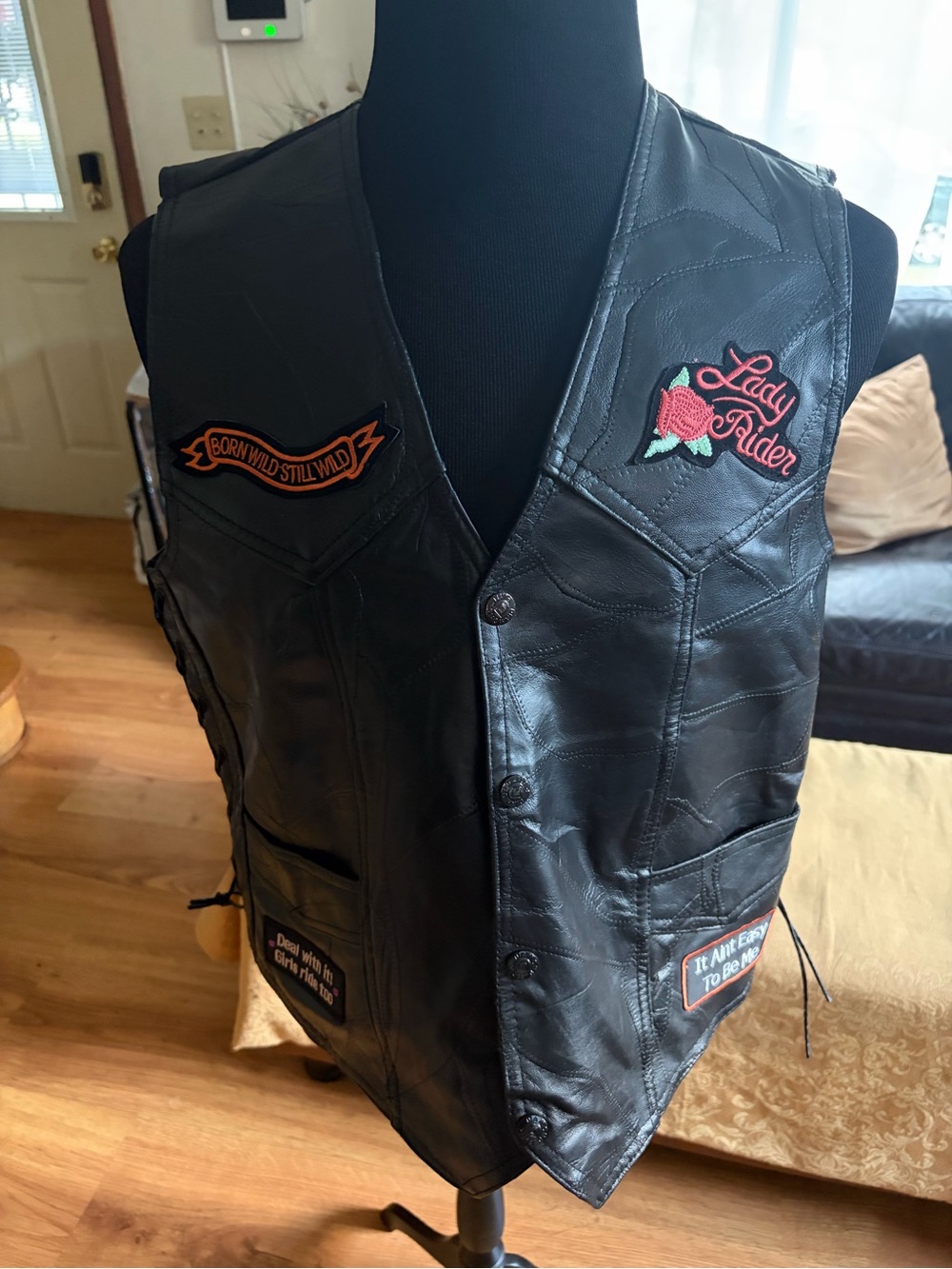 Diamond Supply Co. Black Leather Vest with Lady Rider Patch